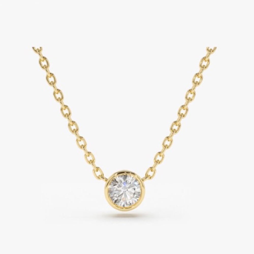 14k Yellow Gold Diamond Bezel Solitaire Necklace